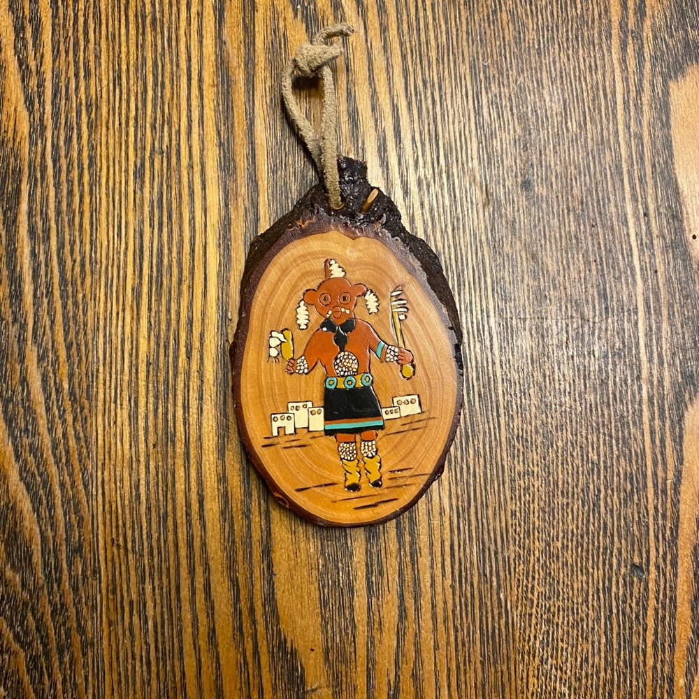 Hand-Painted Wood Slice Ornament - The Mudhead Kachina